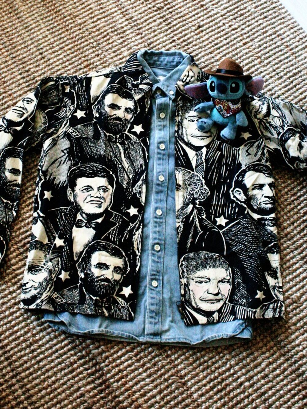 Rare Woodcut US Presidents All-Over Print Shirt Jacket